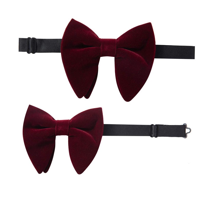 GUSLESON Mens Wedding Bow Tie and Pocket Square Cufflink Sets Velvet Pre-tied Burgundy Wine Bow Ties (0571-14) - Image 5